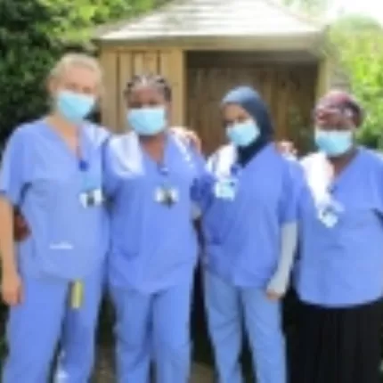 Employees at PJ Care in their scrubs