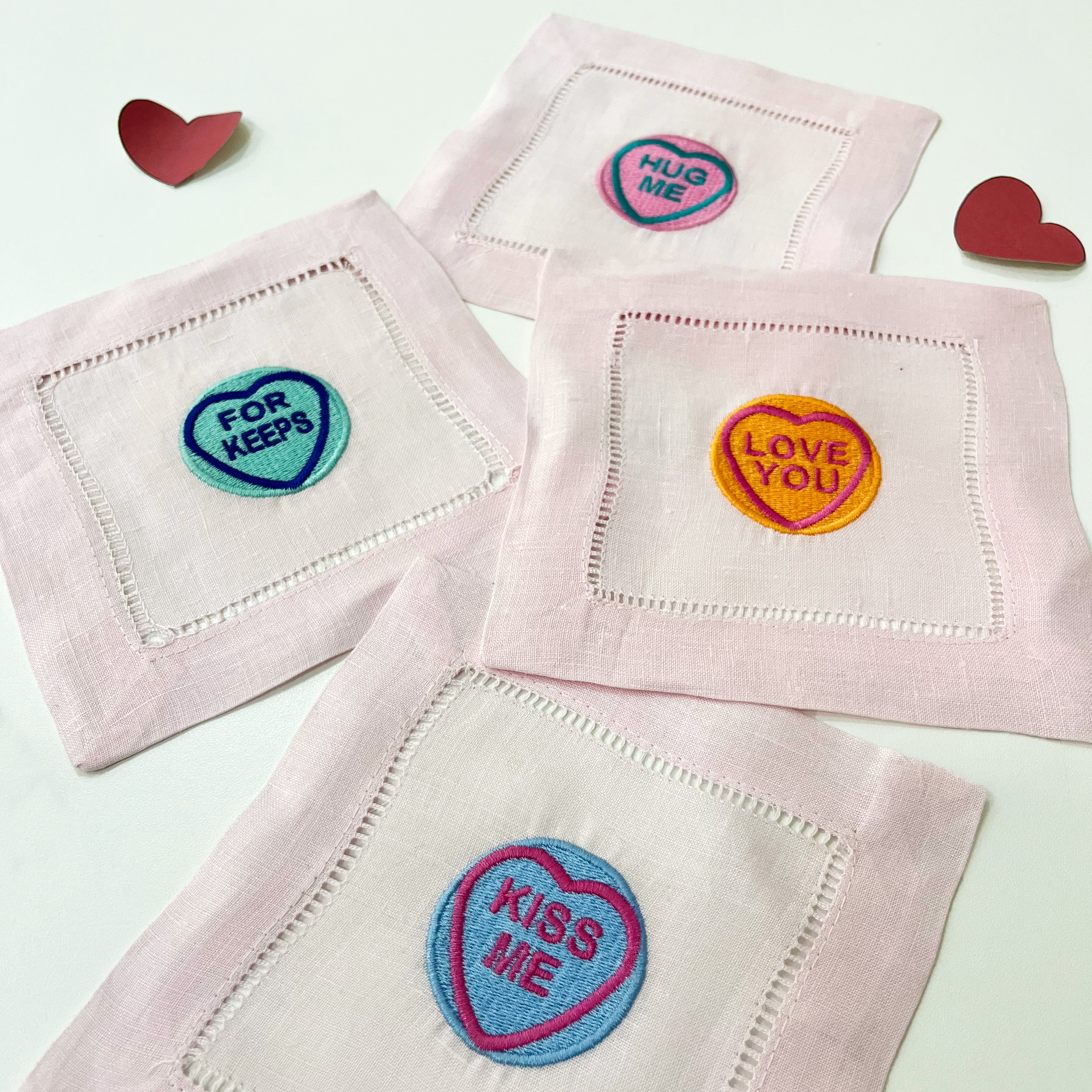 Love Heart embroidered coasters