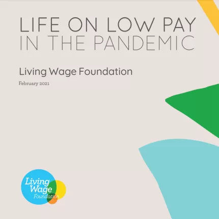 Front page of the report, beige background with the Living Wage Foundation logo and the title of the report