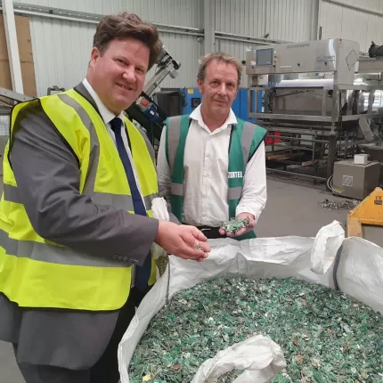 Picture of Alec Shelbrooke MP and Damien Rushworth of Zixtel in the Zixtel IT recycling plant