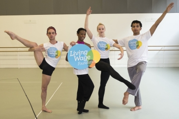 Dancers with Living Wage logo
