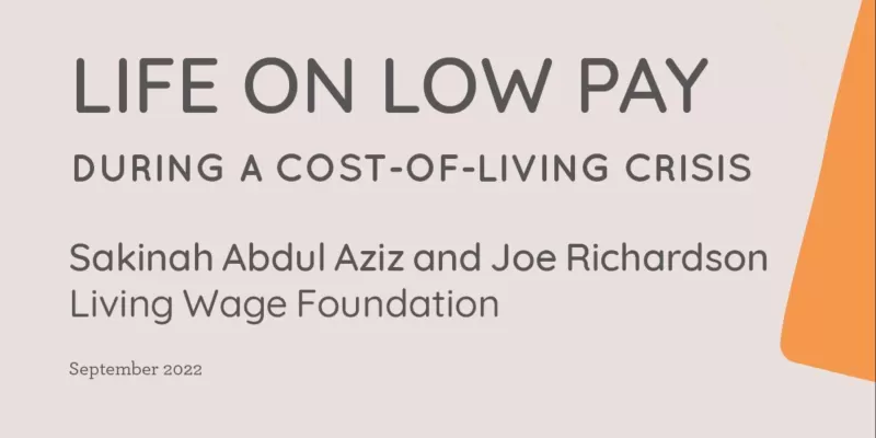 Report cover -Life on low pay during a cost of living crisis